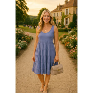 RD Style Tiered Dress Knee Length Sundress Summer Spring 100% Cotton Ruffle Boho